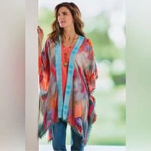 Soft Surroundings Isle of Wight Topper Kimono Top Multicolor Size L/XL Artsy fun